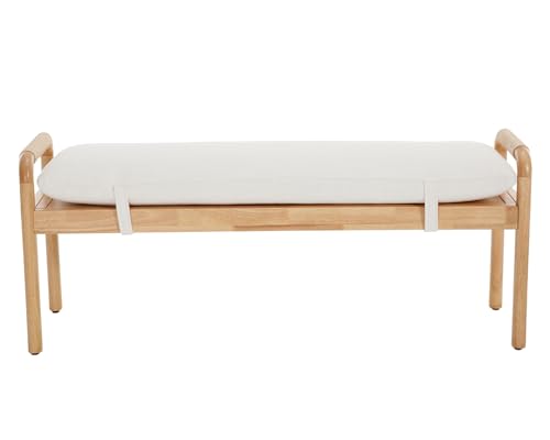 VESCASA Entryway Bench with Natural Wood Frame, Linen Upholstered End