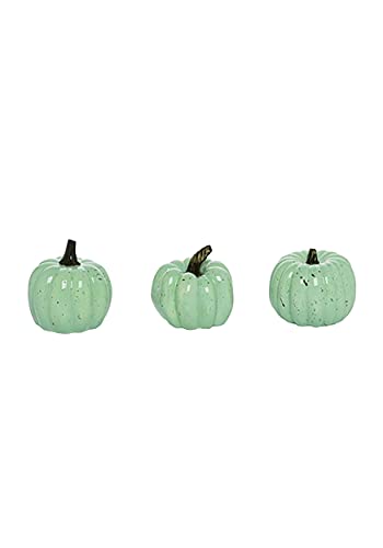 Transpac Pumpkin Mint Green Speckle 4 x 4 Clay Ceramic Harvest Figurines Set of 3