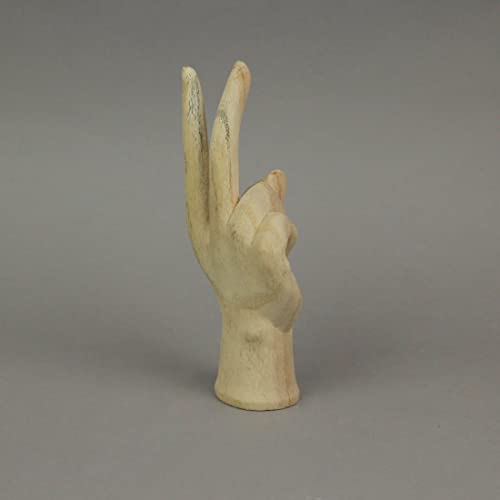 Zeckos Hand-Carved Natural Finish Wood Peace Sign Hand Gesture Statue Boho Décor 7.75 Inches High #TOP4