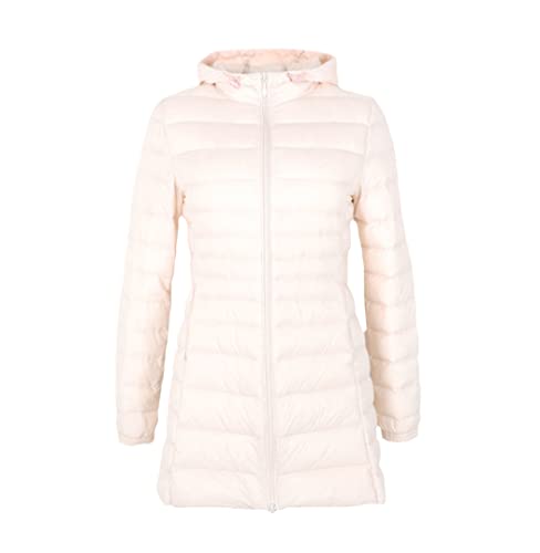 Duvet de canard pour femme : veste longue beige S idéale pour l'hiver urbain