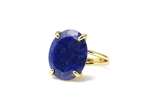 Bague lapis lazuli ovale en or 14k avec boîte fantaisie gratuite pour un cadeau