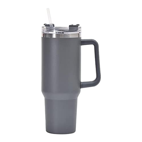 Doppelwandiger Edelstahl Thermobecher mit Strohhalm,40oz 1200ml Becher Tumbler mit Griff und Deckel,Vakuum Isolierbecher Becher,Autobecher Reisebecher,Thermosflasche Deckel Dient als Becher (Grau)