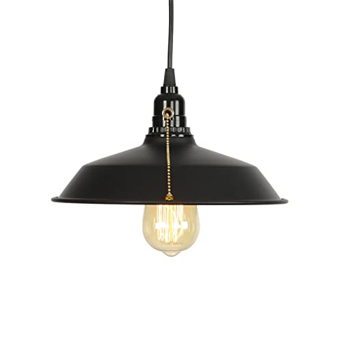 Lustre industriel vintage classique métal noir avec tirette réglable