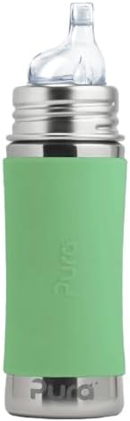 Pura Kid Stainless Steel Sippy Cup 11oz - Plastic-Free Fast Flow, Moss