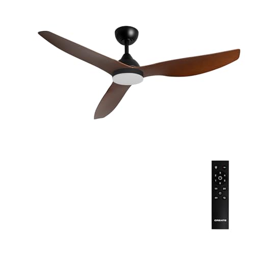 CREATE / WIND BALANCE/Ventilador de techo con luz negro efecto madera oscura con mando / 40W, Silencioso, Ø132 cm, 6 velocidades, función verano-invierno