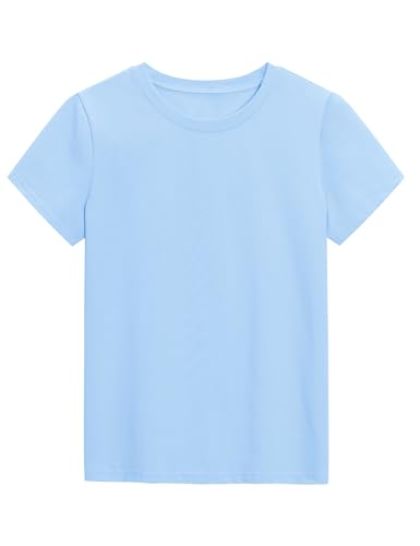 KEREDA Girls Shirts Short Sleeve Soft Cotton T-Shirts Plain Tees Tops Clothes for Kids