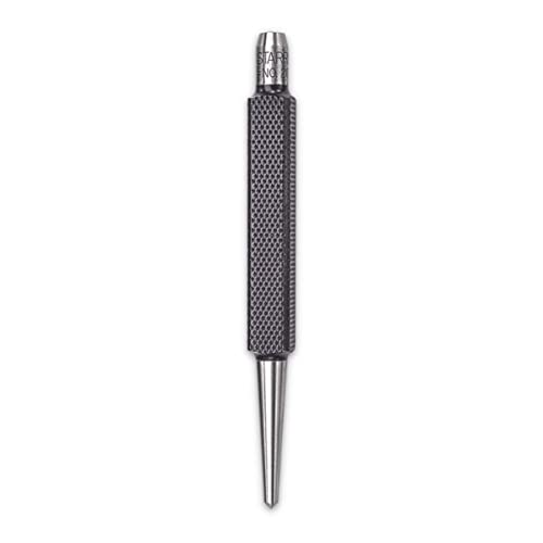 Starrett Steel Center Punch with Square Shank and Knurled Finger Grip - Hardened and Tempered Steel, 4" Length, 1/8" Diameter Tapered, 3/8" Square Thickness - 264D