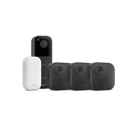 Nouvelle caméra Blink (Outdoor 4) + sonnette vidéo supplémentaire Blink (noir) : caméra de surveillance connectée HD sans fil, 2 ans d'autonomie (système 3# caméra avec Sync Module Core)