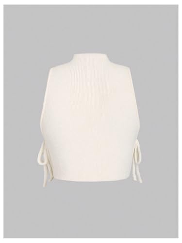WDIRARA Women's Mock Neck Sleeveless Sweater Vest Split Tie Side Knit Crop Tank Top2