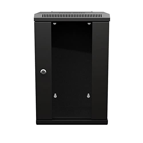 NavePoint 11.8 in Wall Mount Network Cabinet, 9U, Glass, Black