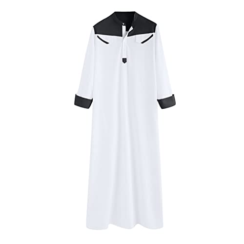 Prdece Men's Button Up Cotton Robe Long Sleeve Kaftan Thobe Long Gown Casual Shirt For Beach #TOP2