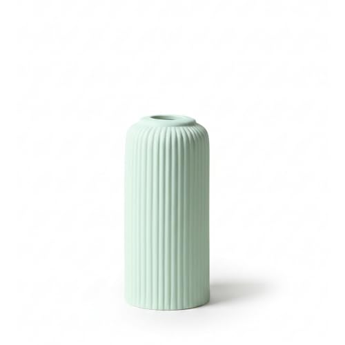 Image of KREATIVE ART'S Modern Ribbed Design Ceramic Flower Vase for Living Room, Flower Pots for Artificial Flower, Home Decoration Item, Home Decor, Vases for Living Room (Light Green, Medium)