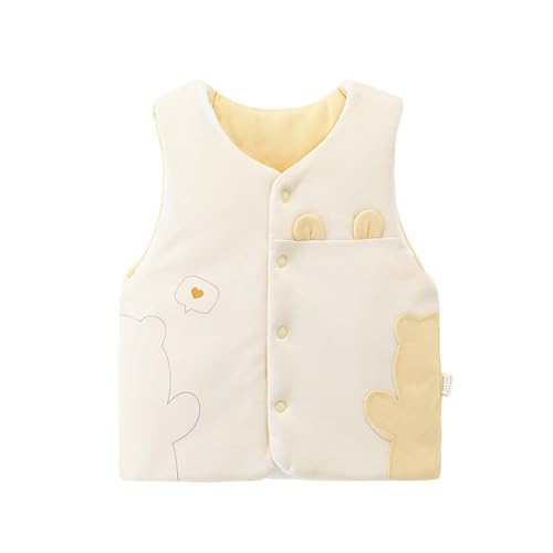 Toddler Boys Girls Thick Vest Button Round Neck Cute Print Sleeveless Waistcoat Winter Warm Outwear with Pocket