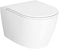 FinerFurnis Ceramic Wall-Mounted Toilets with PP Lid - Modern Design, Space-Saving, Compact, Soft-Close Lid, Bathroom Wall Toilet