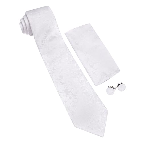 Image of Barry.Wang Flower Ties for Men Handkerchief Cufflinks Set Wedding Necktie Set Party