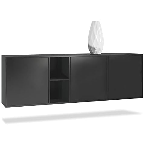 Vladon Sideboard Kommode Cuba, Korpus in Schwarz matt/Fronten in Schwarz matt Cover