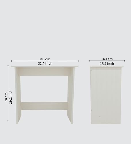 Image of Compact Study Desk, White, 80x40x74 cm, Space-Saving Home Office Table, Modern Design, DIY Assembly