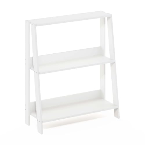 3-Tier White Ladder Display Bookcase, Angled A-Frame Composite Wood Storage Shelf, Slim Vertical Tiered Rack Easy Assembly For Living Room Bedroom Home Office Small Corner Decor & Book Organizer - Image 4