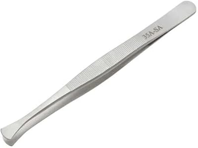 Cole-Parmer Essentials Precision Stainless Steel Tweezers, Wafer Handling, Serrated Grip, Straight Broad Tip, 35A-SA, 120mm