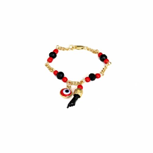 Kavfeeo Azabache Evil Eye Style Elephant Bracelet with 14K Gold Plated Elephant Charm Mal de Ojo Protection Jewelry