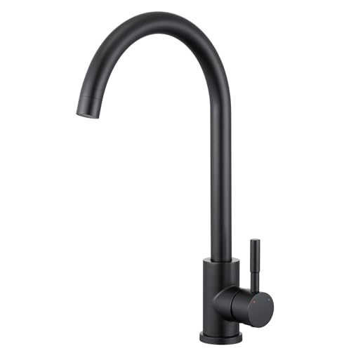 BONADE Robinet de cuisine noir en acier inoxydable, pivotant à 360°, mitigeur de cuisine, robinet d'évier de cuisine, haute pression avec bec haut, convient pour évier