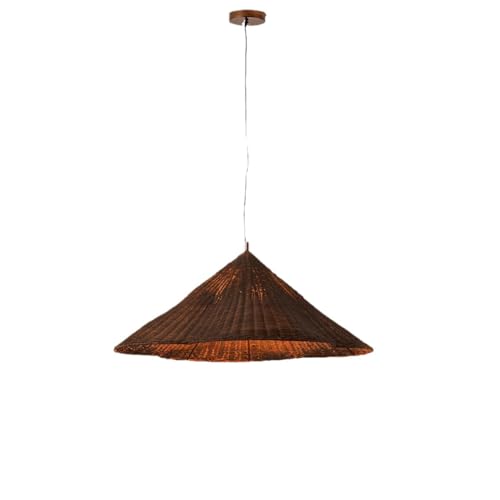 Lámpara colgante minimalista de ratán con forma de sombrero de paja, estilo japonés, con base E26, LED, hecha a mano. Diámetro: 50 cm (19,69 pulgadas). Ideal para sala de estar, dormitorio o restaura