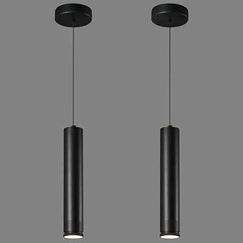 LIANGMH Adjustable Focus LED Pendant Lights Kitchen Island 2 Pack Black Pendant Light Mini Modern Pendant Lighting for Kitchen Bedroom Dining Room Cylinder Pendant Spot Light, 4000K Cover