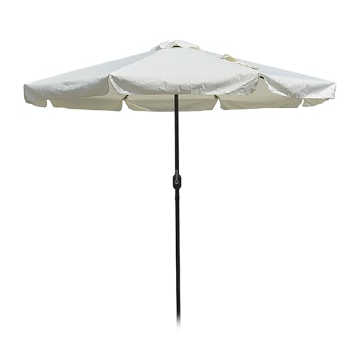HEBEHO Round Patio Umbrella 9ft with Valance, Outdoor Market Table Yard Umbrella with Crank and 8 Ribs, Ventilated UV Protection Parasol for Garden, Pool(Beige)