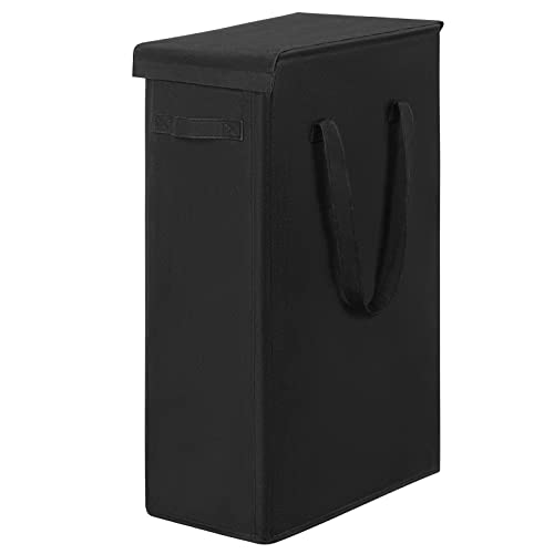 Chrislley Slim Laundry Basket with Lid 58L Tall Thin Laundry Hamper Breathable Collapsible Tall Slim Laundry Bags Big Storage Basket Bin for Clothes Washing Bedroom (Black)