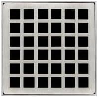 Infinity Drains QD 4-2I SS - 4” x 4” QD 4 - Strainer - Squares Pattern & 2" Throat in satin stainless with Cast Iron Drain Body 2” Outlet