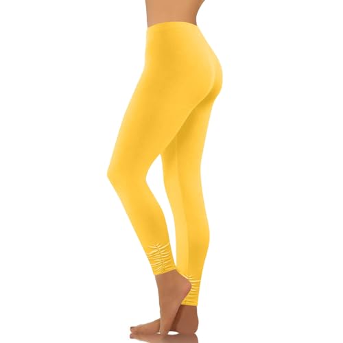 KioraLee Stirrup Leggings for Women High Waisted Ruched Ankle Stretch Workout Yoga Tights Gym Running Fitness Athletic Pants Gym Leggings Women Yellow S