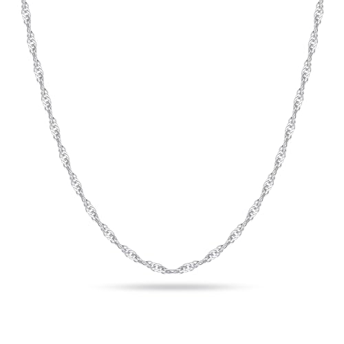 Silver Singapore Chain Necklace for Women, 2mm Sterling Silver Singapore Chain for Women Sterling Silver Chain Necklace for Women Silver Chain for Women Water Wave Chain Necklace Jewelry 20 Inch