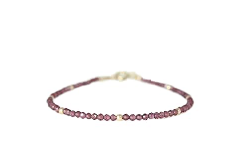 Bracelet en grenat 3mm facetté avec fermoir plaqué or anti-ternissement