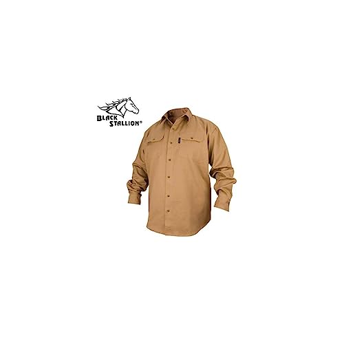 Black Stallion FS7-KHK 7 oz. Khaki FR Cotton Long Sleeve Work Shirt, M - Thumbnail 2