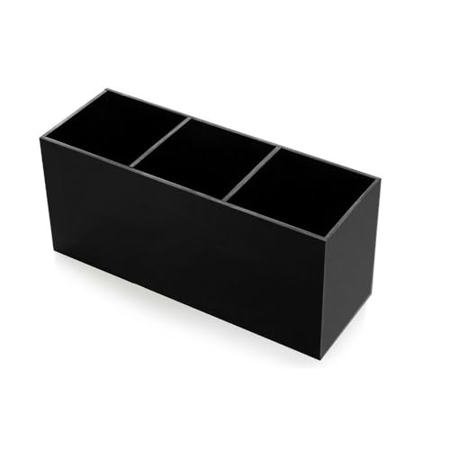 SENRISE Pot à crayons, 3 compartiments de rangement pour papeterie, pinceaux de maquillage pour la maison, l'école, le bureau (noir)