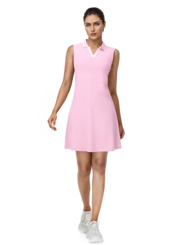 Image of MIER Golf Dresses for Women V Neck Sleeveless Dress with Zip Pocket | For Tennis Pickleball Travel Casual, Soft Breathable, 4-Way Stretch Light Flowy, Ribbed Collar, Reflective Logo, Wrinkle Free