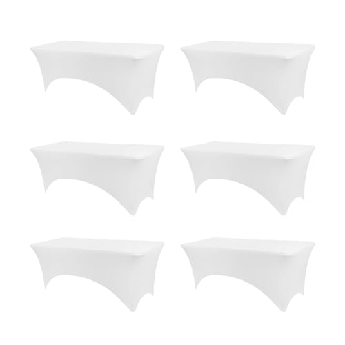 Table Covers for 6ft Tables, 6 Pack White (Stretch, Wrinkle-Resistant)