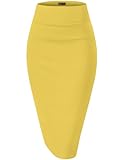 Hybrid & Company Women's Premium Nylon Ponte Stretch High Waist Pencil Suit Skirt Below Knee KSK45002 1073T Yellow XL