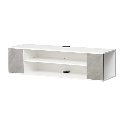 WAMPAT White Floating TV Stand Wall Mounted Shelf Entertainment Center Floating TV Cabinet Media Console Wood Storage Hutch Under TV for Living Room,Grey White,39 Inch