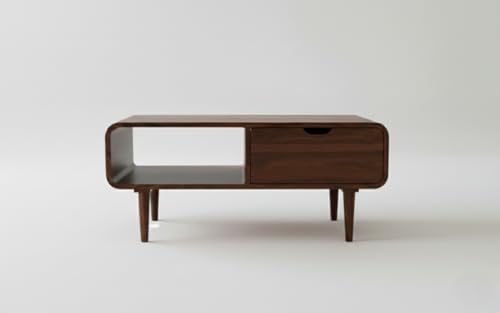 Image of Sheeshsam Wooden Center Coffee Table with Drawer & Shelf - Solid Wooden Coffee Table for Living Room - Tea Table Teapoy Center Piece for Home Sofa Center Table for Living Room (Walnut, Scott)