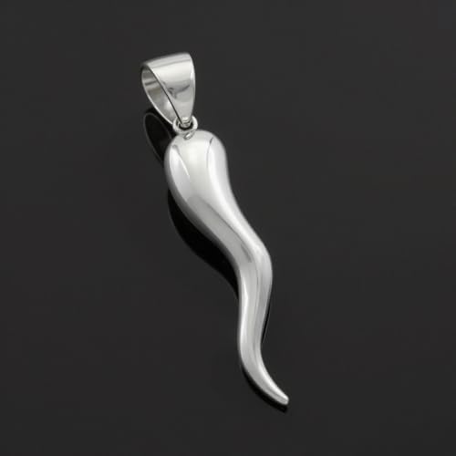 US Jewels Men's 925 Sterling Silver 28mm Italian Horn Good Luck Pendant Necklace, 22in to 26in4