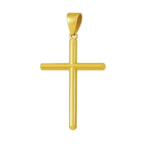 SHOP WGS Italian 10K Solid Gold Cross Pendant Round Tube