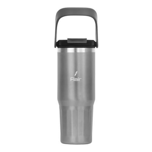 Image of FLAIR Vibe Vacuum Insulated Tumbler 750 ml Stellar Grey | 2-in-1 Lid (Straw & Sip) | 304 Stainless Steel | Leak-Proof Travel Mug with Handle | Hot & Cold | BPA-Free