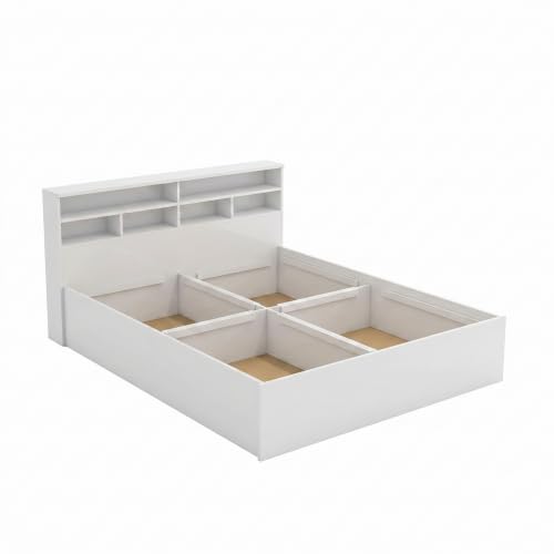 Image of DesignFit Engineered Wood King Size Bed with Box Storage | Wooden Double Bed Cot Palang Furniture | Modern Storage Bed Frame for Bedroom Living Room (White Finish)