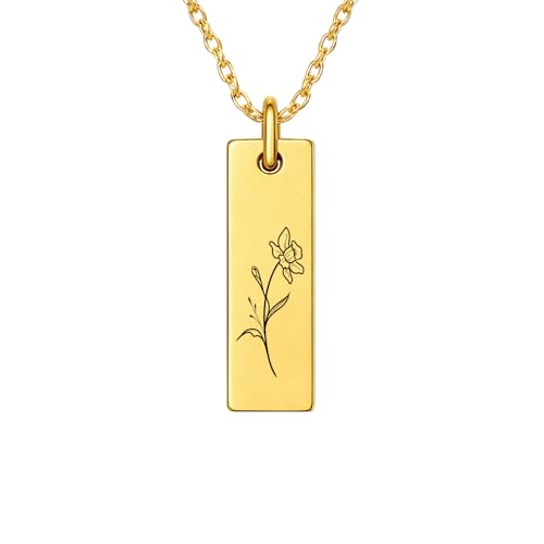Ida Memory Minimalist March Birth Flower Necklace for Women Dainty Silver Daffodil Pendant Engraved Birth Month Flower Jewelry March Birthday or Christmas Gift for Her