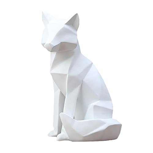 Leisurealeaneag Statue de renard géométrique nordique pour décoration de bureau, chambre à coucher, salon, grande taille, blanc