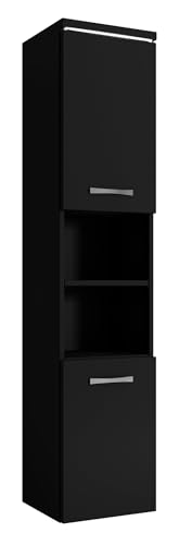 Columna de baño Paso 35 x 35 x 160 cm - Negro Mate - Mueble Columna Colgante con 2 Puertas