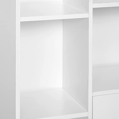 HOMCOM Open Bookcase Storage Cabinet Shelves Unit Free Standing w/ Two Doors Wooden Display White