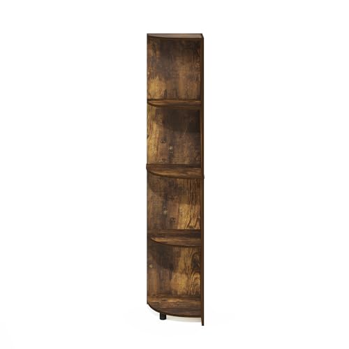 Image of Furinno ECON Corner Shelf, 4-Tier Corner Book Shelf, Storage Shelves, Display Rack, Bookshelf, for Organization and Storage, Living Room, Home Office, Amber Pine