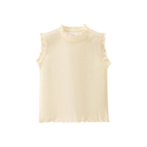 Girls Summer Tank Tops Lettuce Trim Sleeveless Shirts Mock Neck Ribbed Knit Pullover Top